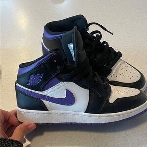 Nike Air Jordan 1 Mid Black and Purple Sneakers